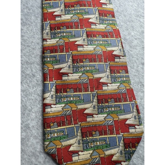 Vintage Ermenegildo Zegna Italy Men's Multicolor Sail Boat Pattern Silk Neck Tie - Picture 2 of 7